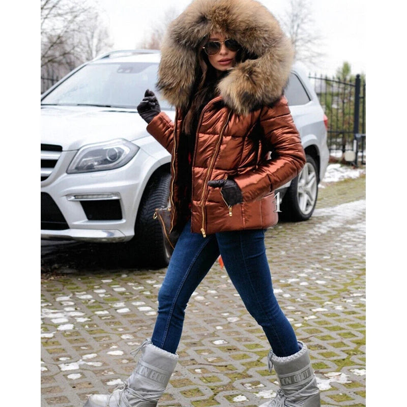 R&B | Damen Winterjacke mit Kapuze und Kunstfellfutter