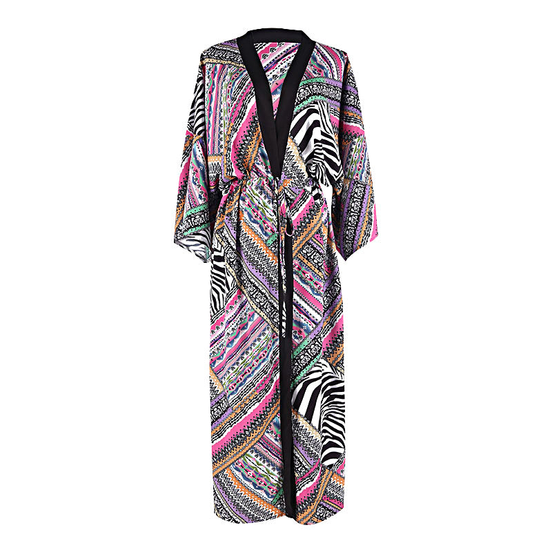 Damen Strandkimono mit buntem geometrischen Design und elegantem Schnitt Heidi Mode