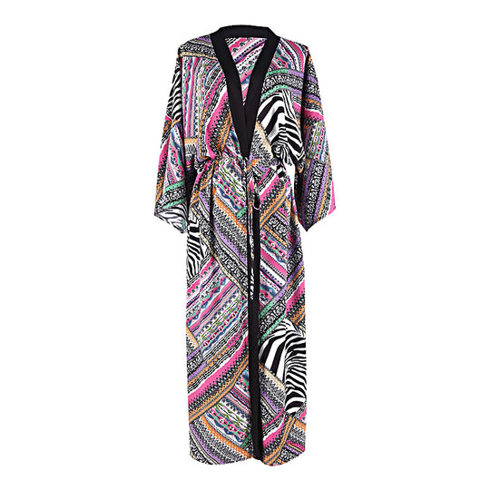 Damen Strandkimono mit buntem geometrischen Design und elegantem Schnitt Heidi Mode