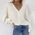 Damen legerer V-Ausschnitt Strickcardigan mit Knöpfen R&B