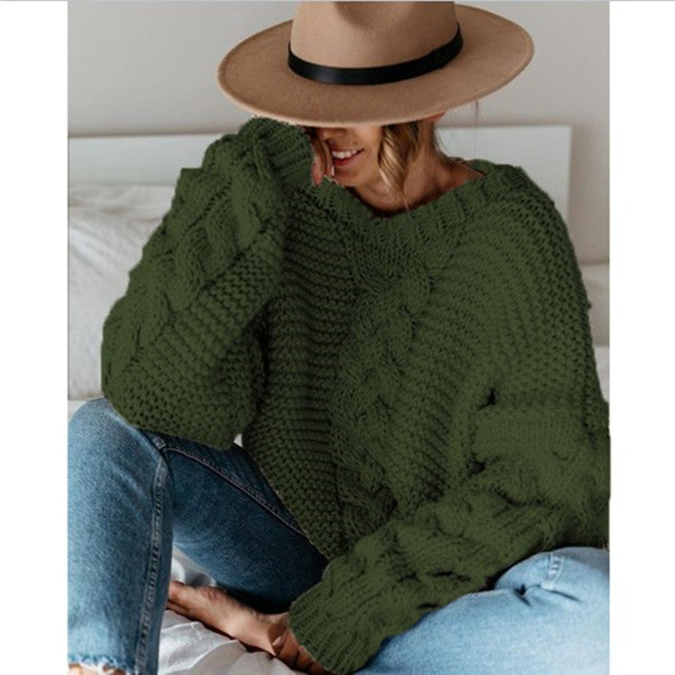 Damen Grobstrickpullover mit elegantem Zopfmuster und weitem Schnitt R&B