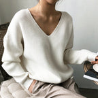 Damen eleganter V-Ausschnitt Strickpullover mit strukturiertem Design