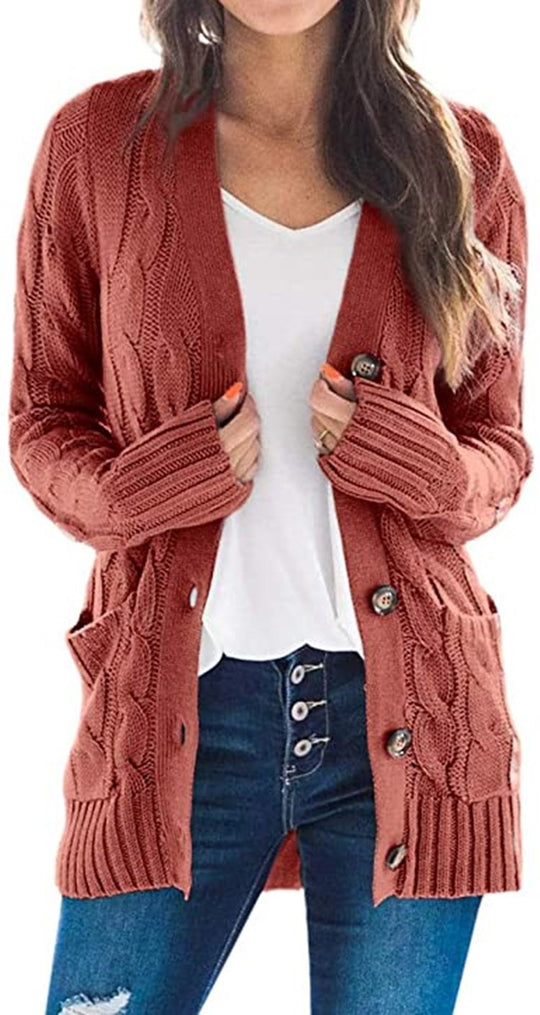 Damen Grobstrickjacke mit eleganten Knopfdetails und lässigem Schnitt R&B
