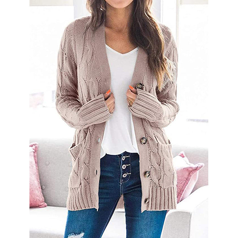 Damen Grobstrickjacke mit seitlichen Taschen und attraktivem Zopfmuster R&B