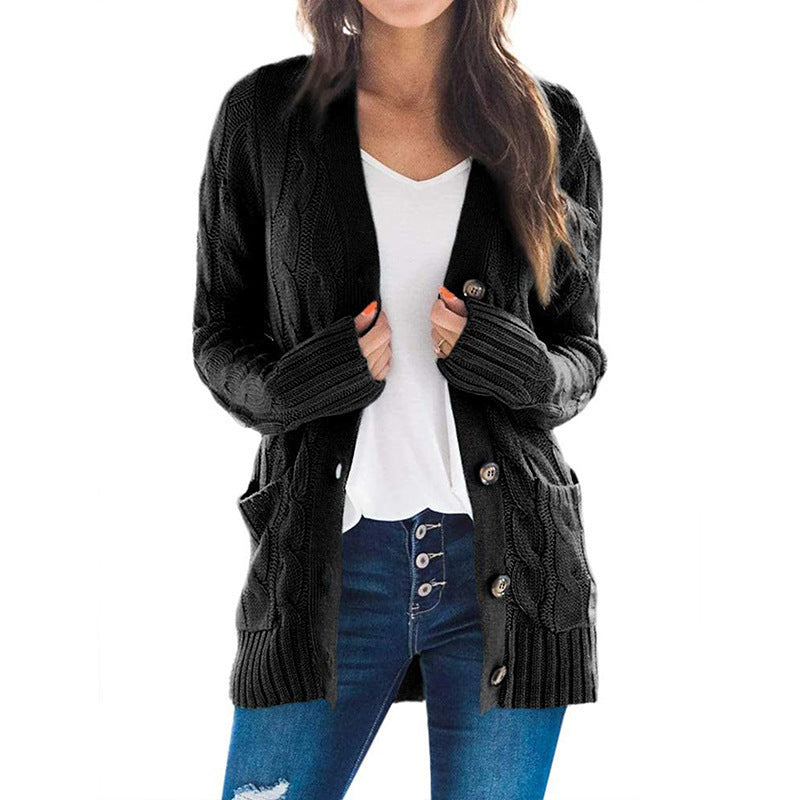 Damen Grobstrickjacke mit seitlichen Taschen und attraktivem Zopfmuster R&B