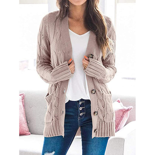 Damen Grobstrick-Cardigan mit aufwendigem Zopfmuster und praktischen Taschen R&B