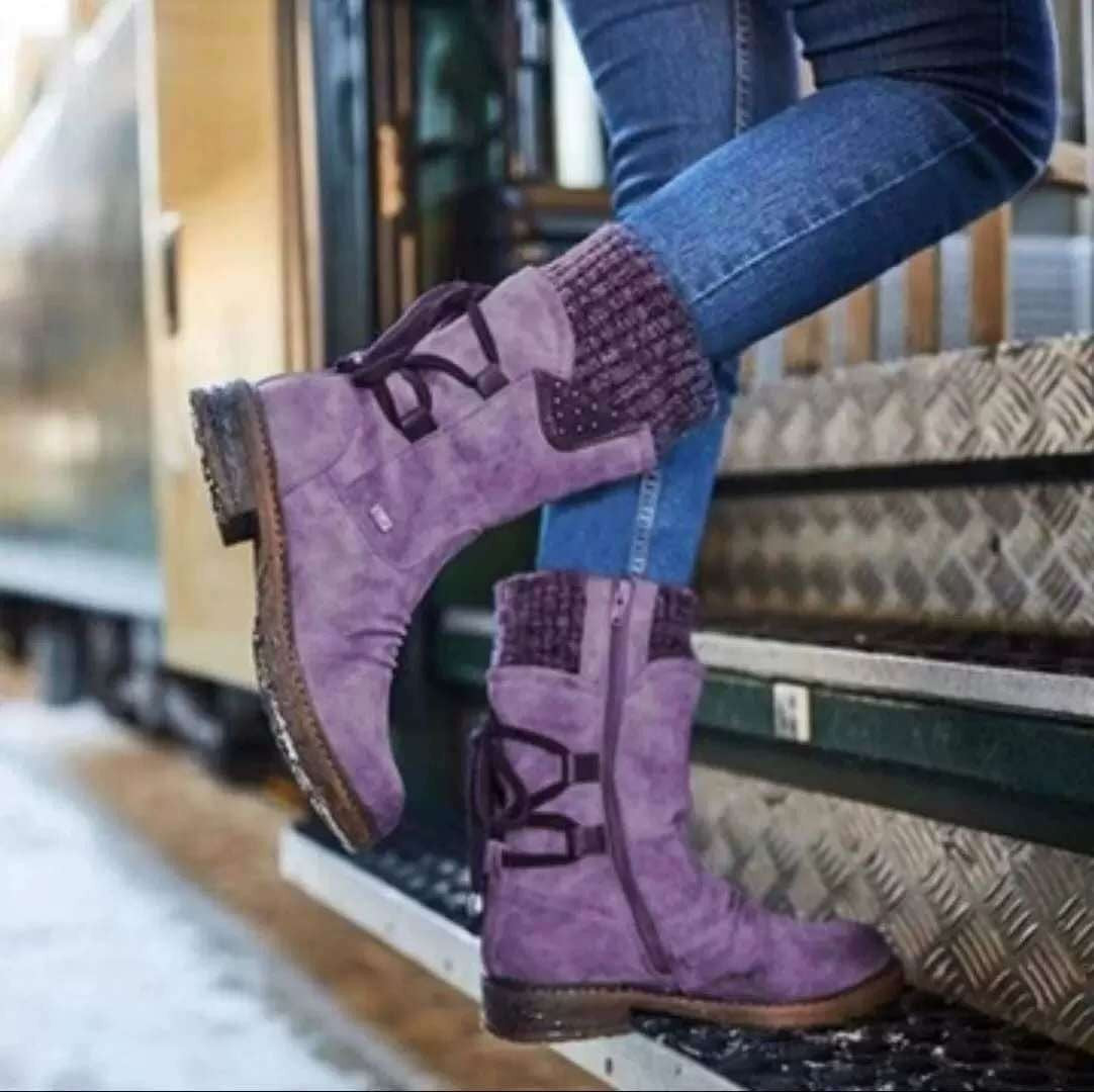 Damen Stiefel mit modischem Strickkragen und praktischem Schnürsystem R&B
