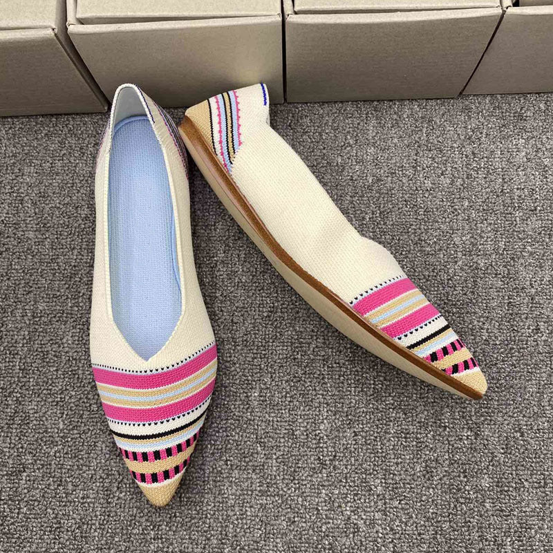 Damen spitz zulaufende Ballerinas mit dekorativem Stripen-Design