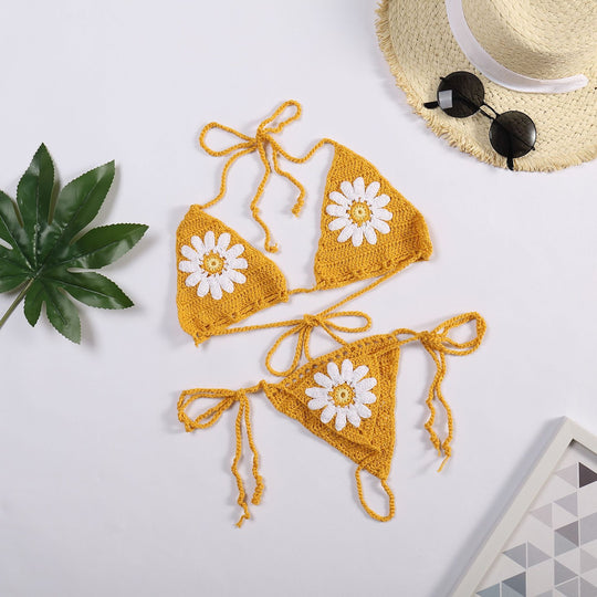 Damen Bikiniset mit floralem Häkelmuster R&B