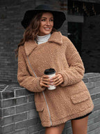 R&B | Double Take Zip up Teddy Jacke mit Kragen