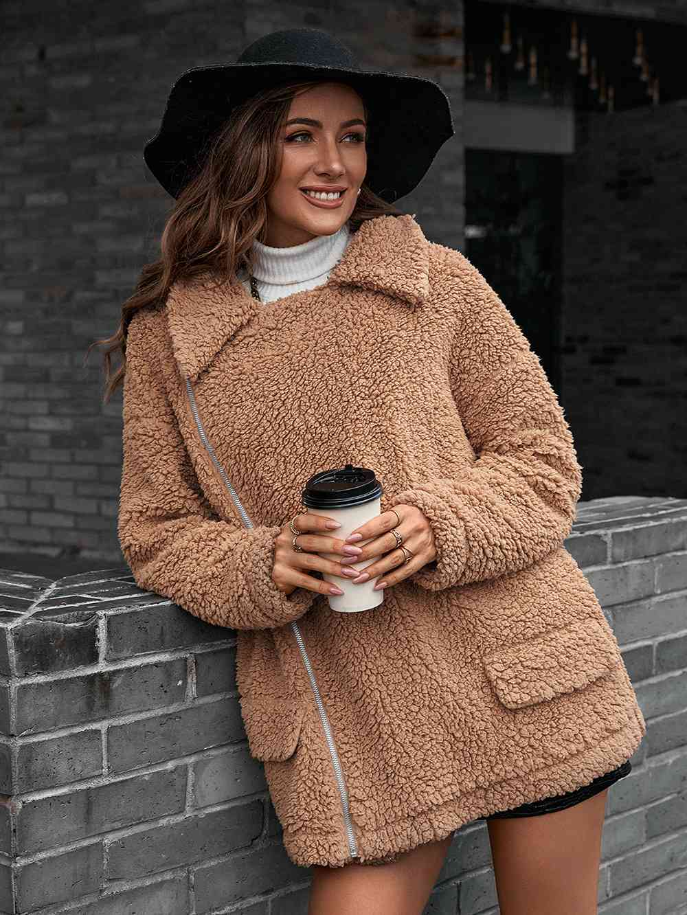 R&B | Double Take Zip up Teddy Jacke mit Kragen