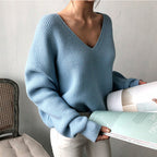 Damen eleganter V-Ausschnitt Strickpullover mit strukturiertem Design