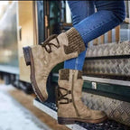 Damen Stiefel mit modischem Strickkragen und praktischem Schnürsystem R&B