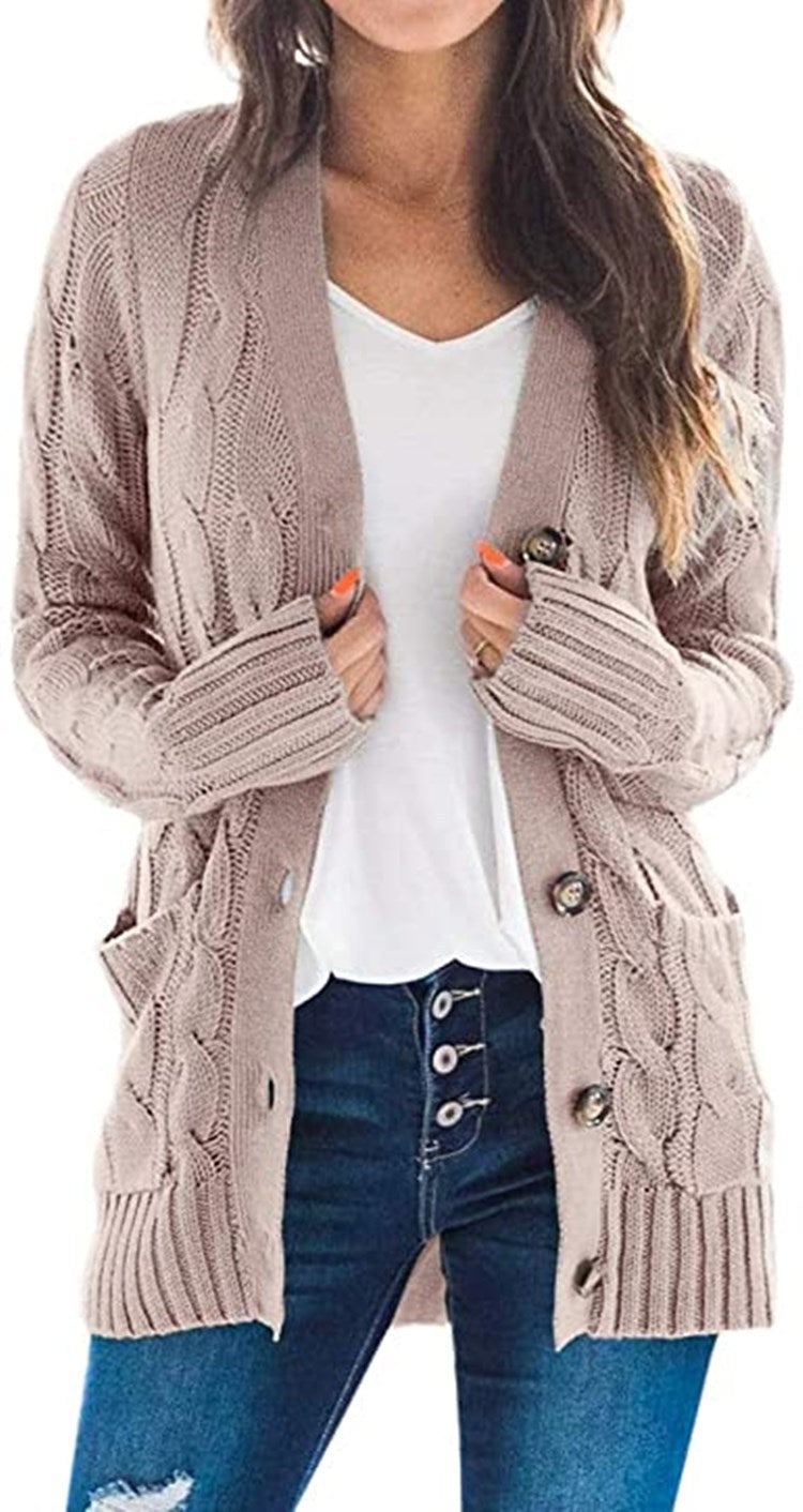 Damen Grobstrick-Cardigan mit dekorativem Zopfmuster und praktischen Taschen R&B