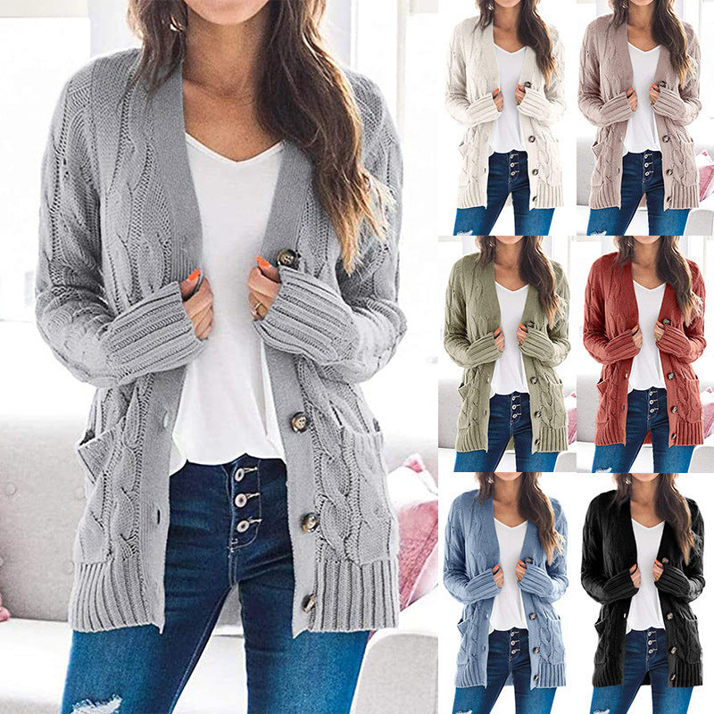 Damen Grobstrickjacke mit seitlichen Taschen und attraktivem Zopfmuster