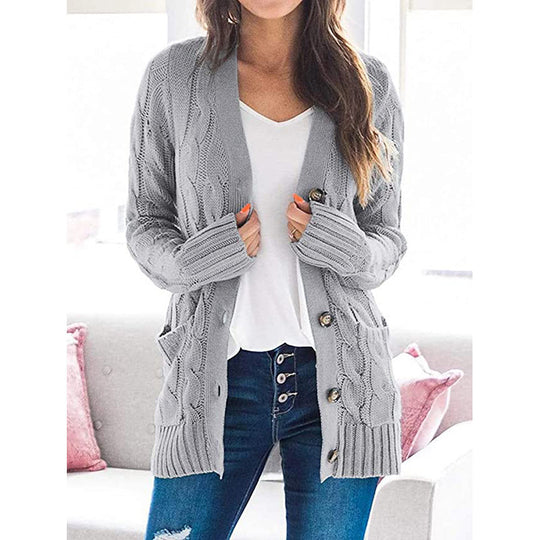 Damen Grobstrickjacke mit seitlichen Taschen und attraktivem Zopfmuster R&B