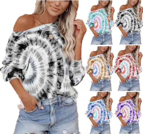 Damen lässiges und stylisches Off-Shoulder Sweatshirt im Tie-Dye-Design R&B