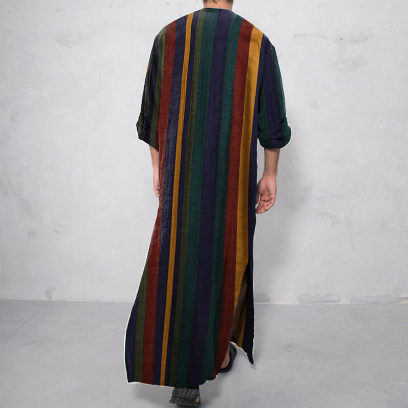 Damen nan lockeres Maxi-Leinenkleid mit durchgehender Knopfleiste Rundhalsausschnitt und aufgesetzten Taschen R&B