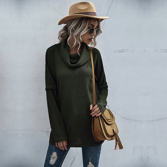 Damen modischer Oversized Pullover mit weitem Kragen und Rippstruktur R&B