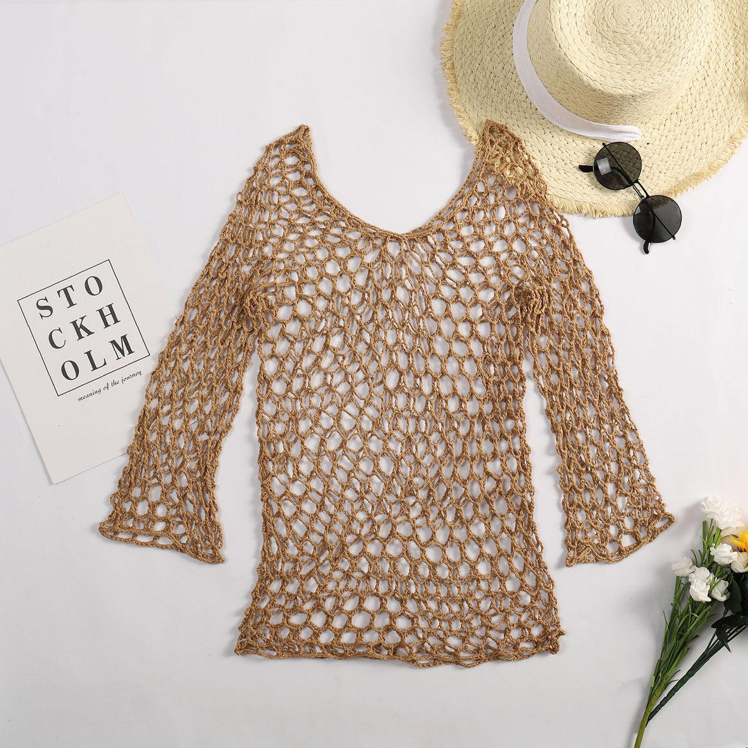 Damen luftiger Häkel-Poncho mit weitem Schnitt R&B