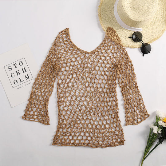 Damen luftiger Häkel-Poncho mit weitem Schnitt R&B
