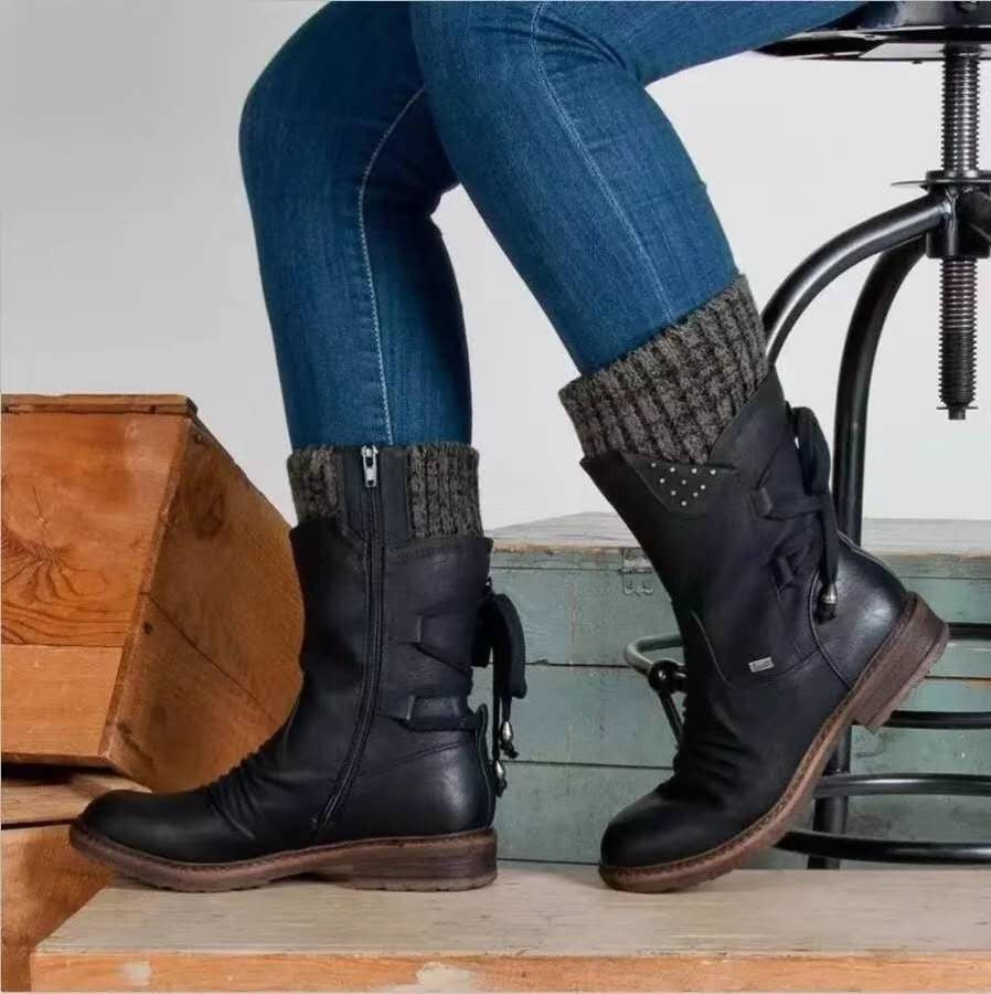Damen Stiefel mit modischem Strickkragen und praktischem Schnürsystem R&B