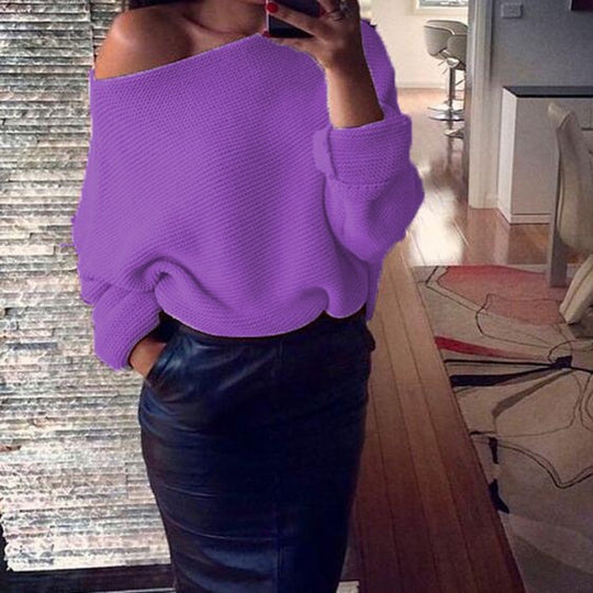 Damen lässiger Pullover mit weitem Schnitt und offener Schulter R&B