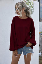 Damen lässiger Pullover mit voluminösen Ärmeln und strukturiertem Design R&B