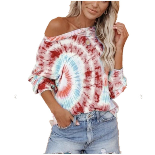 Damen lässiges und stylisches Off-Shoulder Sweatshirt im Tie-Dye-Design R&B
