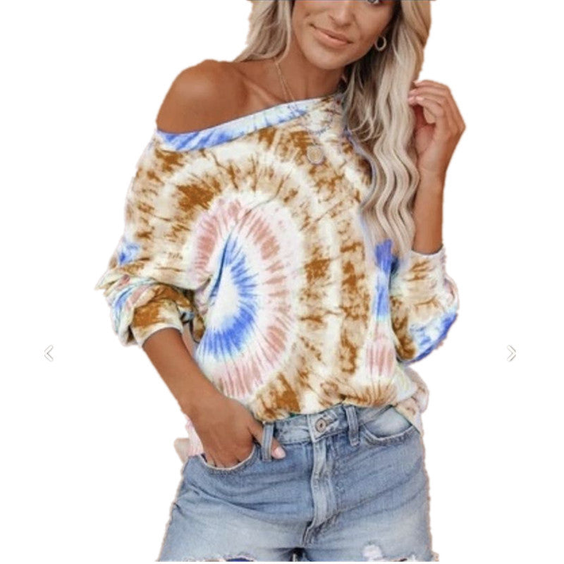 Damen lässiges und stylisches Off-Shoulder Sweatshirt im Tie-Dye-Design R&B