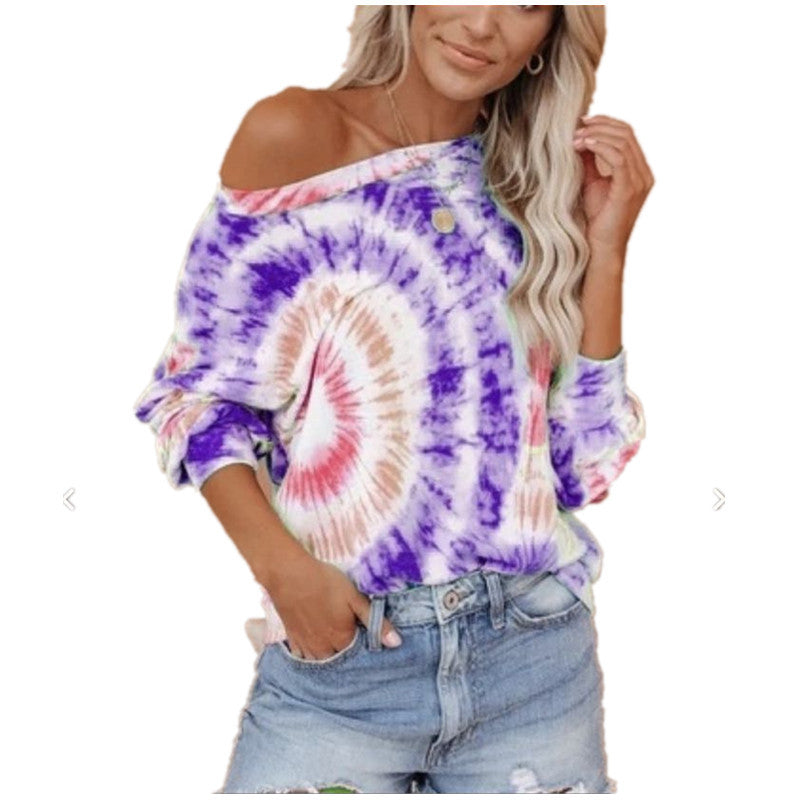 Damen lässiges und stylisches Off-Shoulder Sweatshirt im Tie-Dye-Design R&B