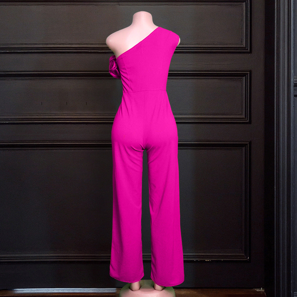 Damen einseitiger Jumpsuit mit eleganten Rüschen R&B