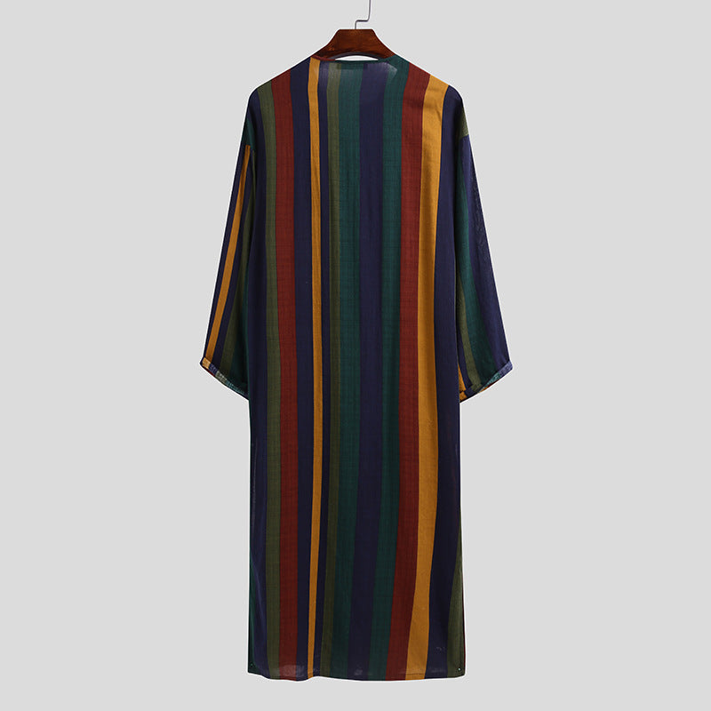 Damen nan lockeres Maxi-Leinenkleid mit durchgehender Knopfleiste Rundhalsausschnitt und aufgesetzten Taschen R&B