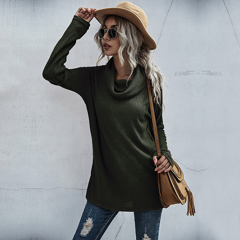 Damen modischer Oversized Pullover mit weitem Kragen und Rippstruktur R&B
