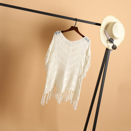 Damen luftiger Häkel-Strandponcho mit Fransen und elegantem Design R&B