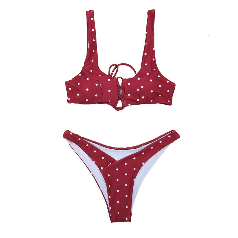 Damen Triangel-Bikini mit verspieltem Punkte-Design und anpassbarem Trägersystem R&B