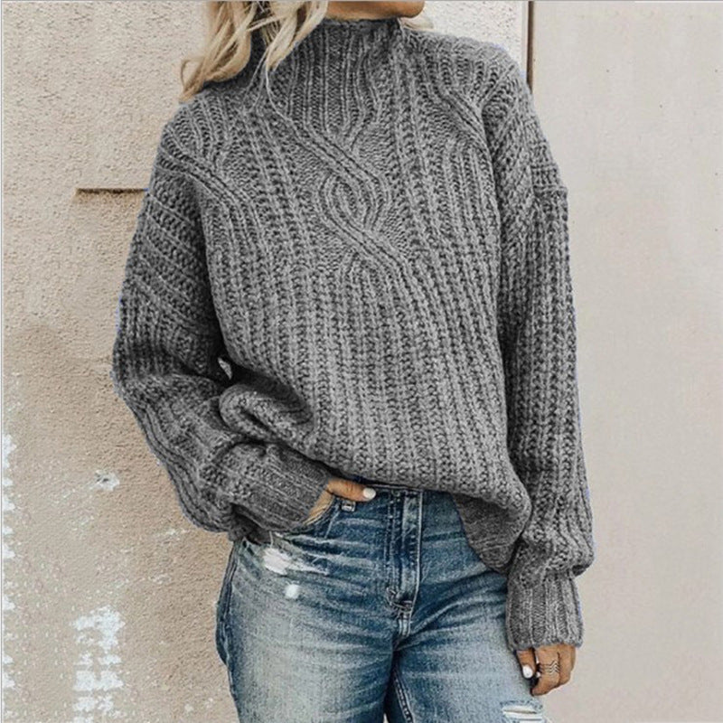Damen Grobstrickpullover mit hohem Kragen und strukturiertem Design