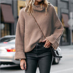 Damen gemütlicher Strickpullover mit weitem Schnitt und gekrempelten Ärmeln
