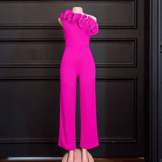 Damen einseitiger Jumpsuit mit eleganten Rüschen R&B