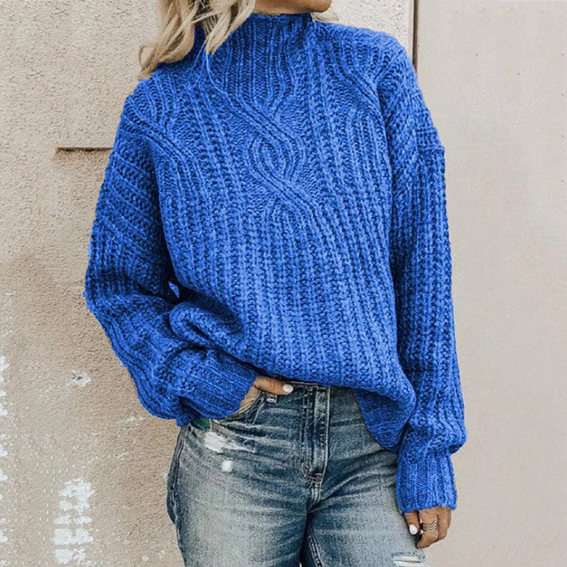 Damen Grobstrickpullover mit hohem Kragen und Zopfdetails R&B