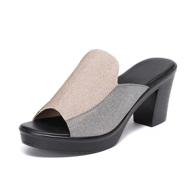 Damen Wedge-Pantoletten mit funkelndem Obermaterial und komfortablem Blockabsatz R&B