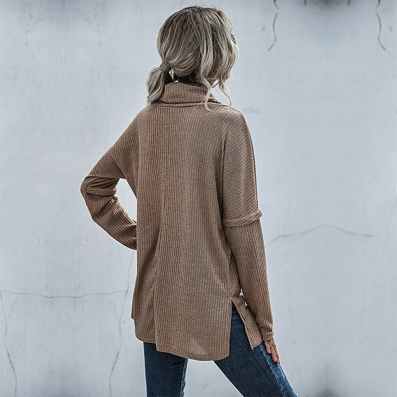 Damen modischer Oversized Pullover mit weitem Kragen und Rippstruktur R&B