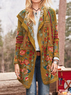 Damen kunstvoll bestickte Strickjacke mit Kapuze und Taschen