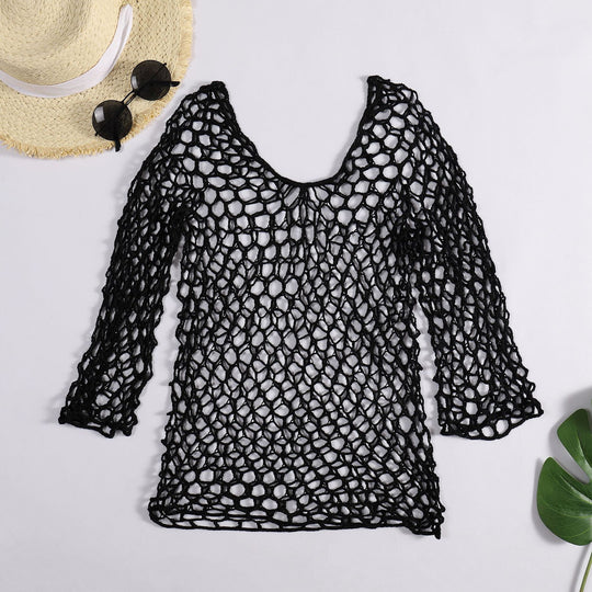 Damen luftiger Häkel-Poncho mit weitem Schnitt R&B