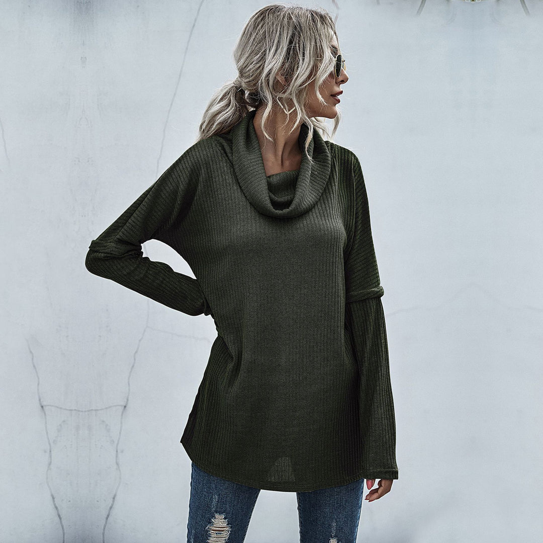 Damen modischer Oversized Pullover mit weitem Kragen und Rippstruktur R&B