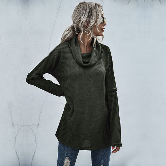 Damen modischer Oversized Pullover mit weitem Kragen und Rippstruktur R&B