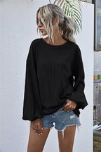 Damen lässiger Pullover mit voluminösen Ärmeln und strukturiertem Design R&B