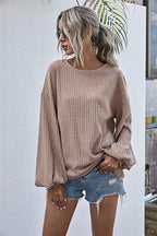 Damen lässiger Pullover mit voluminösen Ärmeln und strukturiertem Design R&B