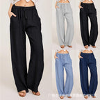 Damen nan weite Leinenhose mit elastischem Bund Kordelzug und Seitentaschen R&B