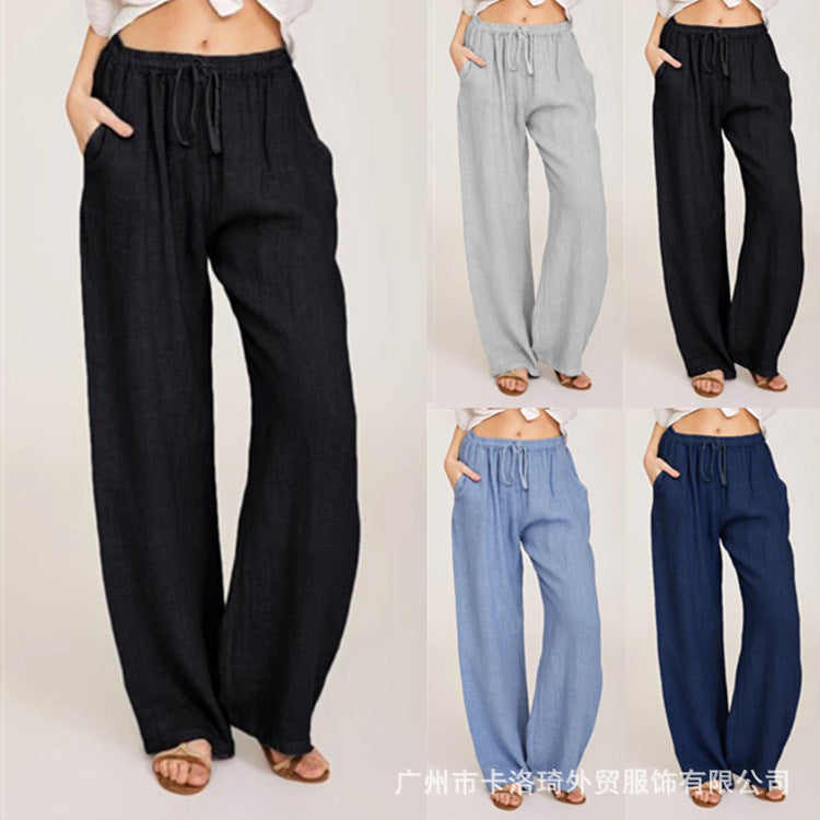 Damen nan weite Leinenhose mit elastischem Bund Kordelzug und Seitentaschen R&B